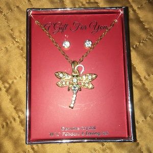 🎁🎁Genuine Crystal 18 1/2Inche PendantEarring Set